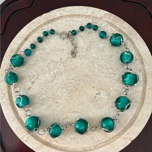 Elegant Silver and Teal Beaded Necklace